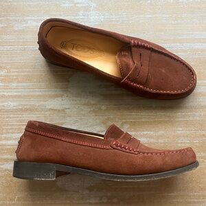 Tod's Brown Suede Penny Loafers